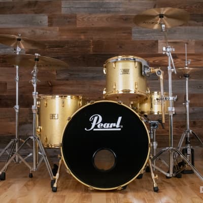 PEARL CLASSIC MAPLE 4 PIECE DRUM KIT CUSTOM MADE FOR STEVE WHITE, GOLD SPARKLE, GOLD FITTINGS image 2
