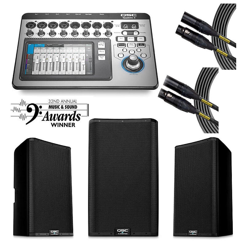2x QSC K12.2 Active 2Way Speaker W/ QSC TouchMix8 & Mogami Reverb