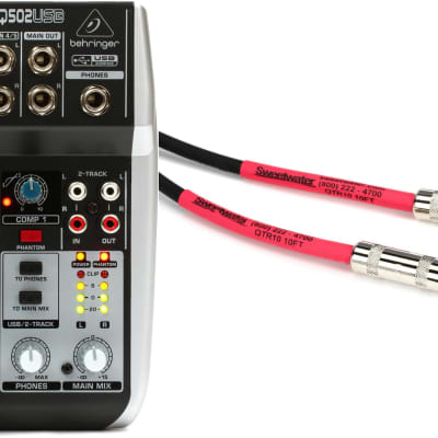 Behringer Xenyx Q502USB Mixer with USB  Bundle with Pro Co EG-10 Excellines Straight to Straight Instrument Cable - 10-foot image 1