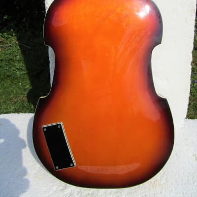 Conrad Violin Shape Guitar, 1960's,  Sunburst, Hang Tags, Scroll Headstock, Original Case image 14