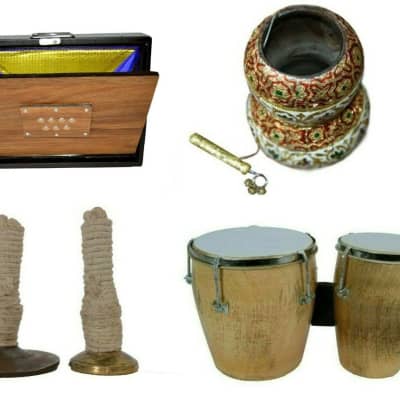 Naad Musical Shruti Box Bhapang Brass Thalam Bango Drum Small Instruments Combo Set for sale