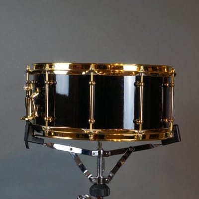 McIntyre Drum Co 6.5x14" Hot Rolled Blackened Steel Snare Drum, Black Sparkle w/Brass Hardware image 2