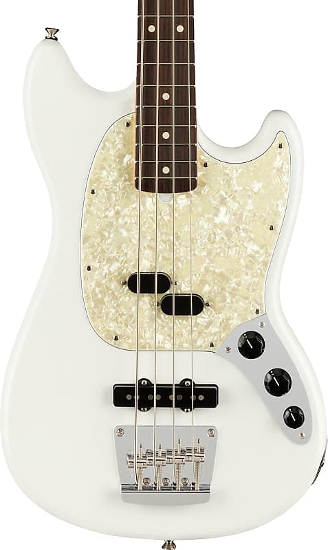 Fender American Performer Mustang Bass. Rosewood FB, Arctic White image 1
