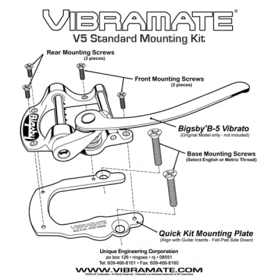 Vibramate V5-LH Quick Mounting Kit for Bigsby B5 Vibrato - Left Handed - Chrome image 2