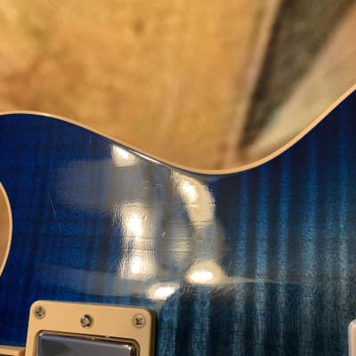 BLUE AXCESS 🦋! 2013 Gibson Custom Shop Les Paul Standard Axcess Figured Trans Translucent Transparent Blue Burst Ocean Water Blueberry F Flamed Maple Top Special Order Limited Edition Exclusive Run Coil Split 496R 498T ABR-1 Stopbar Tailpiece Modern image 10