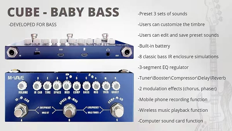 M-vave Cube BABY Rechargeable Multi Effects Pedal Delay Chorus Reverb  Effect for Electric Guitar/Bass/Acoustic Guitar