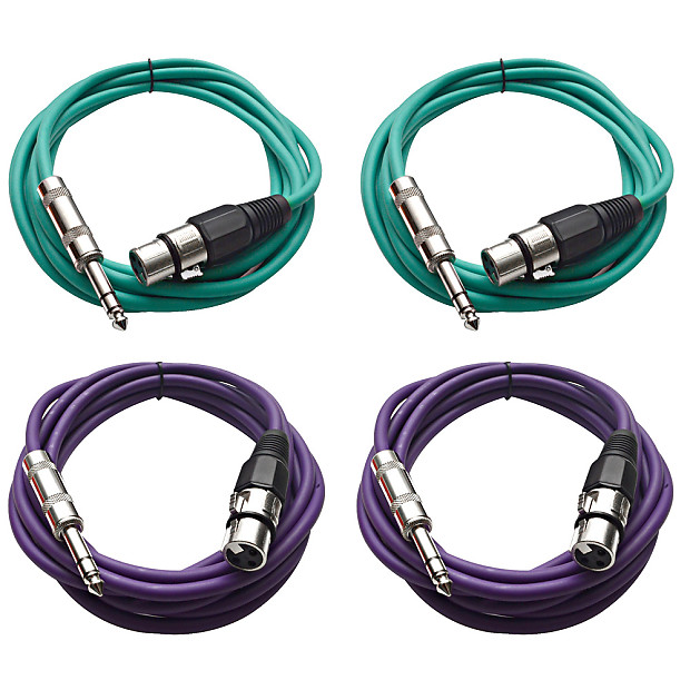 Seismic Audio SATRXL-F10-2GREEN2PURPLE 1/4" TRS Male to XLR Female Patch Cables - 10' (4-Pack) image 1