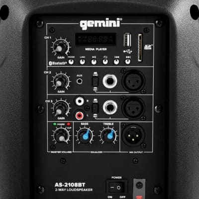 Gemini Sound AS-2108BT Active 8" Inch Woofer 500W Watt DJ Monitor Powered Amplified PA Speakers System With Bluetooth, Wireless Stereo Pairing, Onboard 2 Channel Mixer, Handles and Portable Fly Points image 6
