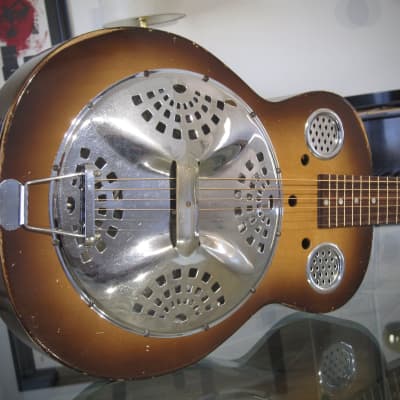 Immagine 1960s Dobro Resophonic Square-Neck Guitar Rudy Dopyera Made Long Beach CA All Original Sunburst - 10