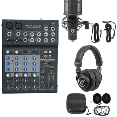 Rockville ROCKMIX 8 Channel USB Mixer w Compressor Bluetooth Mic