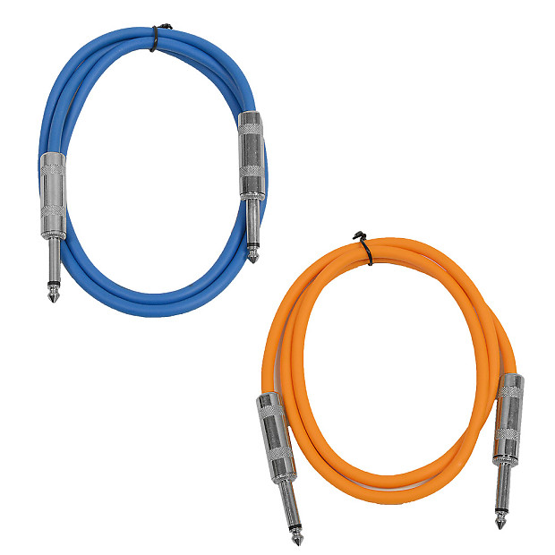 Seismic Audio SASTSX-3-BLUEORANGE 1/4" TS Male to 1/4" TS Male Patch Cables - 3' (2-Pack) image 1