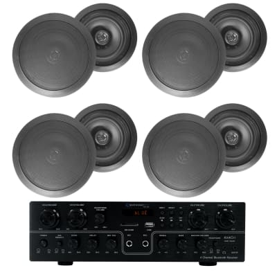 Technical Pro RX4CH Bluetooth Home Receiver Amp+(8) 6.5" Black Ceiling Speakers image 1