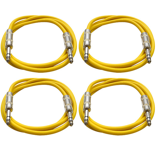 Seismic Audio SATRX-2-4YELLOW 1/4" TRS Patch Cables - 2' (4-Pack) image 1