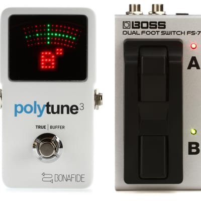 TC Electronic PolyTune 3 Polyphonic LED Guitar Tuner Pedal with Buffer  Bundle with Boss FS-7 Dual Foot Switch image 1