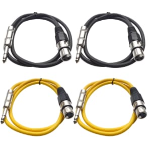 Seismic Audio SATRXL-F3-2BLACK2YELLOW 1/4" TRS Male to XLR Female Patch Cables - 3' (4-Pack)