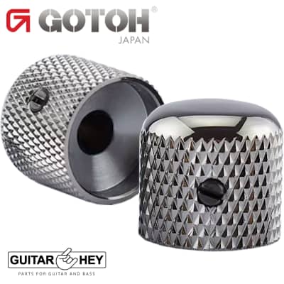 Set Of 10 Gotoh Black Knurled Guitar/Bass Dome Knobs w/Screw