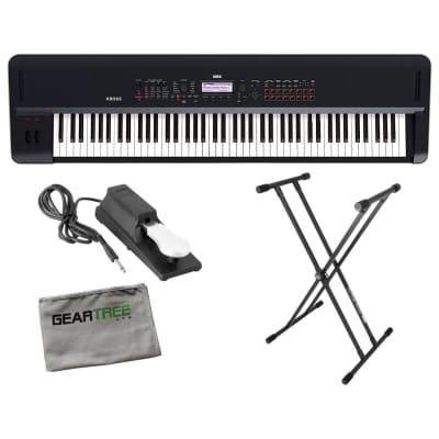 Korg KROSS288 Synthesizer 88 Note Dark Blue w/ Stand, Sustain Pedal, and Geartree Cloth image 2