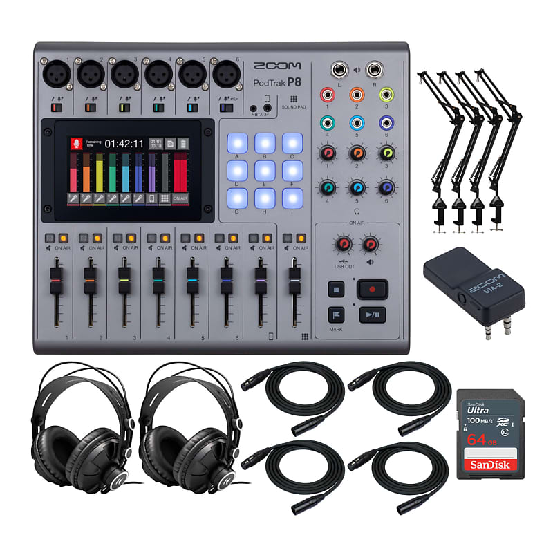 Zoom PodTrak P8 Podcasting Recorder Bundle with BTA-2 Bluetooth