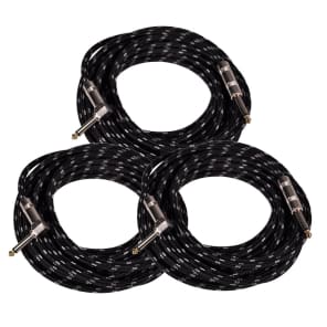 Seismic Audio SAGCRBK-20-3PK Straight to Right-Angle 1/4" TS Woven Cloth Guitar/Instrument Cables - 20" (3-Pack)