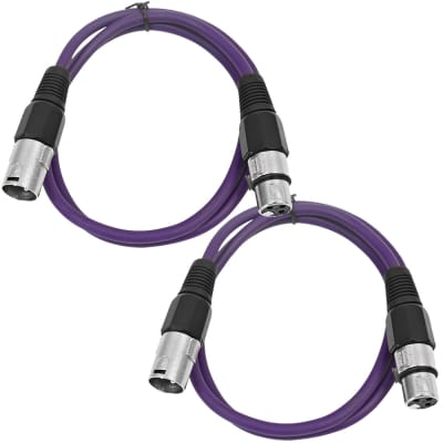 2 Pack of XLR Patch Cables 2 Foot Extension Cords Jumper - Purple and Purple image 2