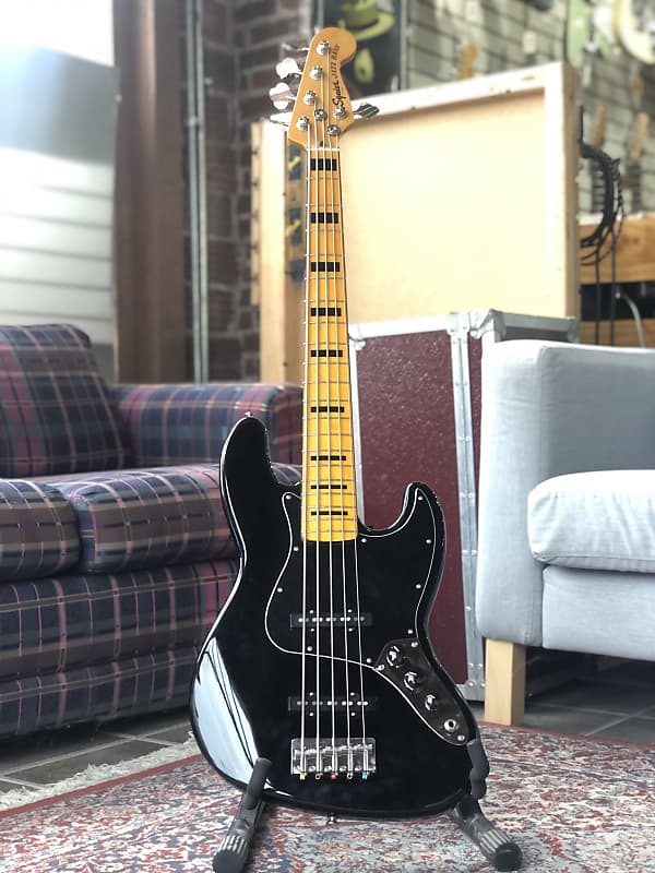 Squier Classic Vibe 70s Jazz Bass V Black w/ Maple Neck | Reverb