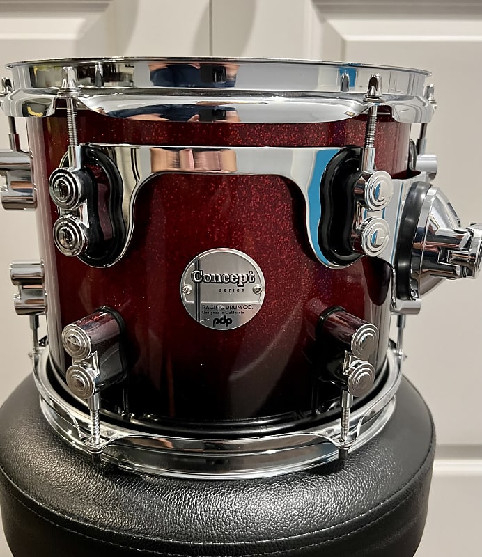 PDP Pacific Drum Concept Maple 8"x10" Rack Tom - Red To Black Sparkle Fade Lacquer image 1
