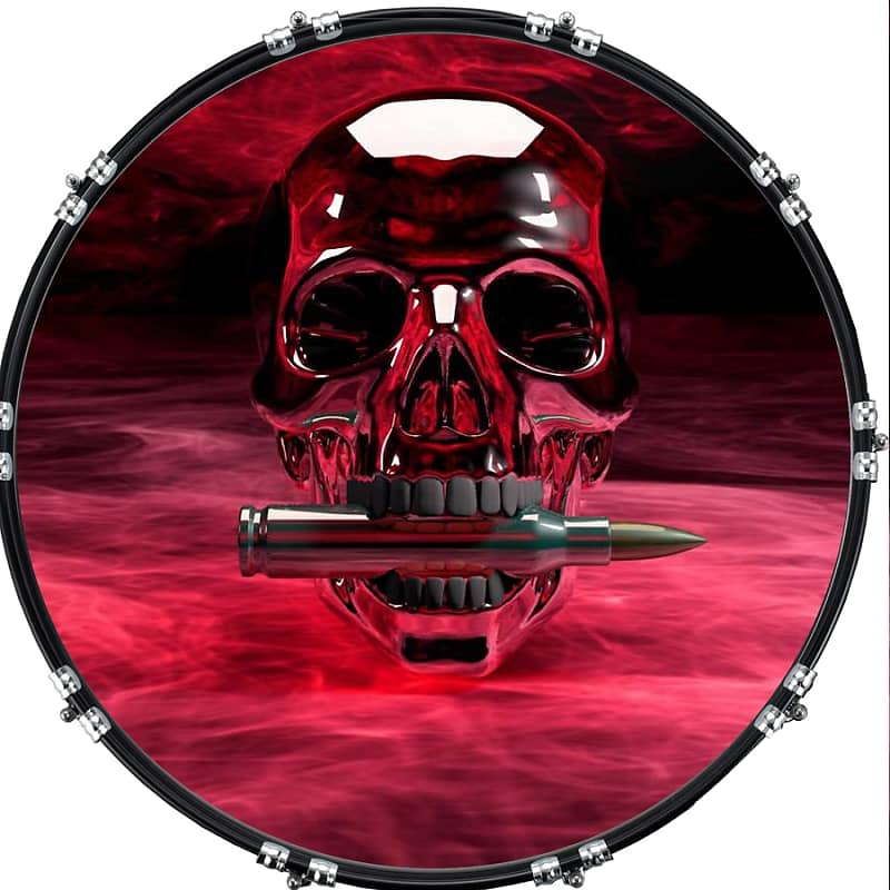Custom Graphical 22 Kick Bass Drum Head Skin -Skull Bullet Red