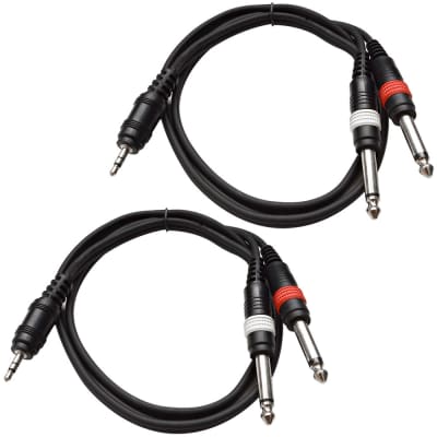 Seismic Audio - (2 Pack) 1/8" Stereo 3.5 mm to Dual 1/4" TS Splitter Patch Cable image 1