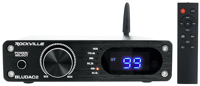 Rockville BLUDAC2B Hi-Res 192K Amplifier Home Bluetooth Receiver Optical/Sub Out  			