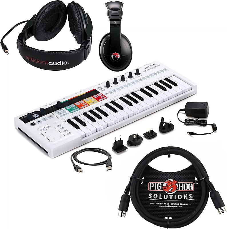 Arturia KeyStep Pro 37-Key Controller & Sequencer USB/MIDI/CV Keyboard  Controller Bundle w Studio Headphones & Pig Hog MIDI Cable