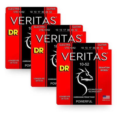 DR Strings Veritas VTE-10 Medium To Heavy 10-52 Electric Guitar Strings 3-PACK for sale