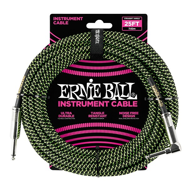 Ernie Ball P06066 1/4" TS Straight to Right-Angle Braided Instrument Cable - 25' image 1