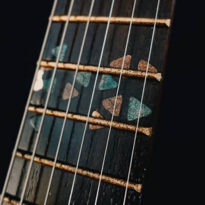 Boutique handmade Honfleur semi-hollow guitar with lacquered eggshell inlays image 10