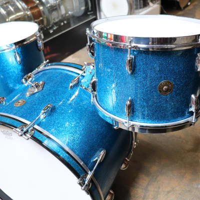Gretsch Broadcaster 3pc Drum Set Kit Blue Sparkle Vintage 1950's 22/13/16" image 2