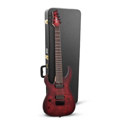 Schecter Sunset-7 Extreme 7-String Electric Guitar (Left-Handed, Scarlet Burst) with Carrying Case for sale