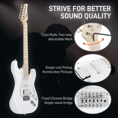 Glarry GST Stylish H-S-S Pickup Electric Guitar Kit with 20W AMP Bag Guitar Strap 2020s - White image 14