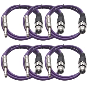 Seismic Audio SATRXL-F3PURPLE6 XLR Female to 1/4" TRS Male Patch Cables - 3' (6-Pack)
