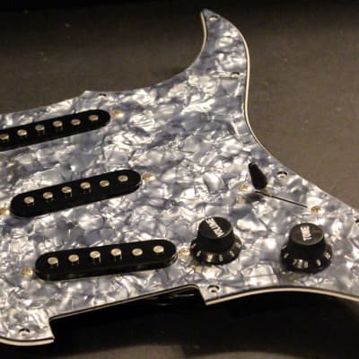 Dillion S-style prewired pickguard silver/gray pearliod top loaded with pickups and switches for sale