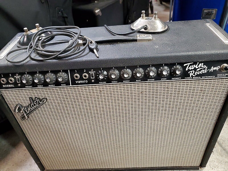 Vintage 1965 Fender Twin Reverb 2-Channel 85-Watt 2x12" JBL D120s Guitar Combo Black Panel with original paperwork and original (and newer) vibrato and spring reverb footswitch image 1
