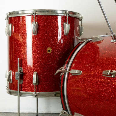 1950s WFL Red Glass Glitter 14x20 9x13 and 16x16 Drum Set image 2