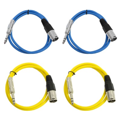 4 Pack of 1/4 Inch to XLR Male Patch Cables 3 Foot Extension Cords Jumper - Blue and Yellow image 1