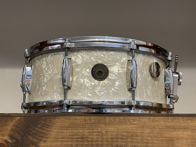 1950's Gretsch BroadKaster 5.5x14 White Marine Pearl 3-Ply Snare Drum 4157 image 1
