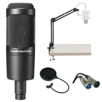 Audio-Technica AT2035 Cardioid Condenser Microphone with MBA38 Microphone Boom Arm, Pop Filter and XLR-XLR Cable