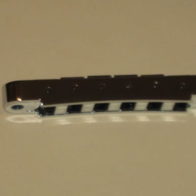 new very near A+ (NO packaging) genuine Gibson Nashville Tune-O-Matic Bridge Chrome: bridge + saddles and height adjustment mounting pieces (NO anchors) image 16