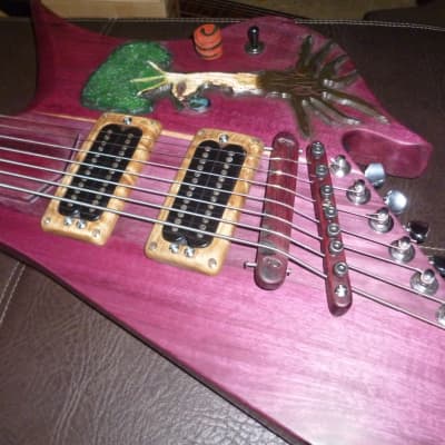 unique stock, "Tree of life"carved spectacular solid purpleheart guitar and bass,ships direct image 12