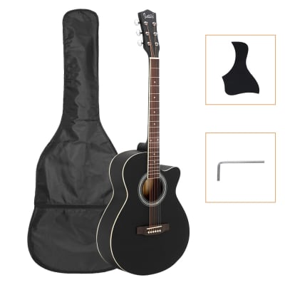 Glarry GT501 40inch Matte Concert Cutaway Spruce Front Folk Acoustic Guitar Black for sale