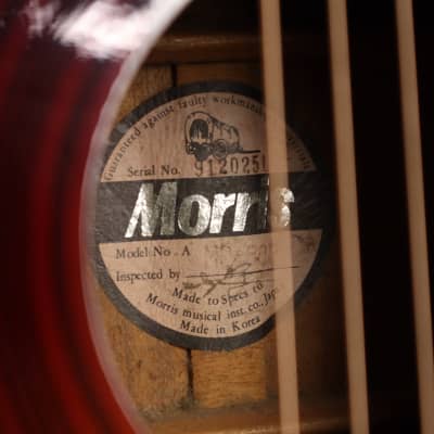 Morris MD507 Solid Top Mahogany Cherry Sunburst Acoustic Guitar image 9