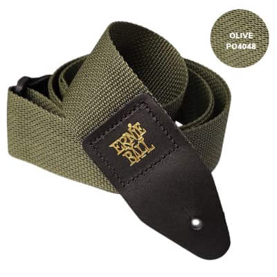 Ernie Ball OLIVE GREEN Guitar Strap / Bass Strap 2'' Wide With Leather Ends image 1