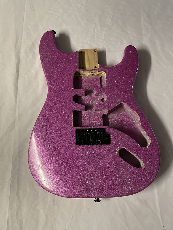 Unbranded Stratocaster Style Electric Guitar Body 2000s - Bubblegum Pink Sparkle image 1