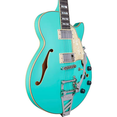D'Angelico Deluxe SS Semi-Hollow Electric Guitar With Shield Tremolo Matte Surf Green image 5